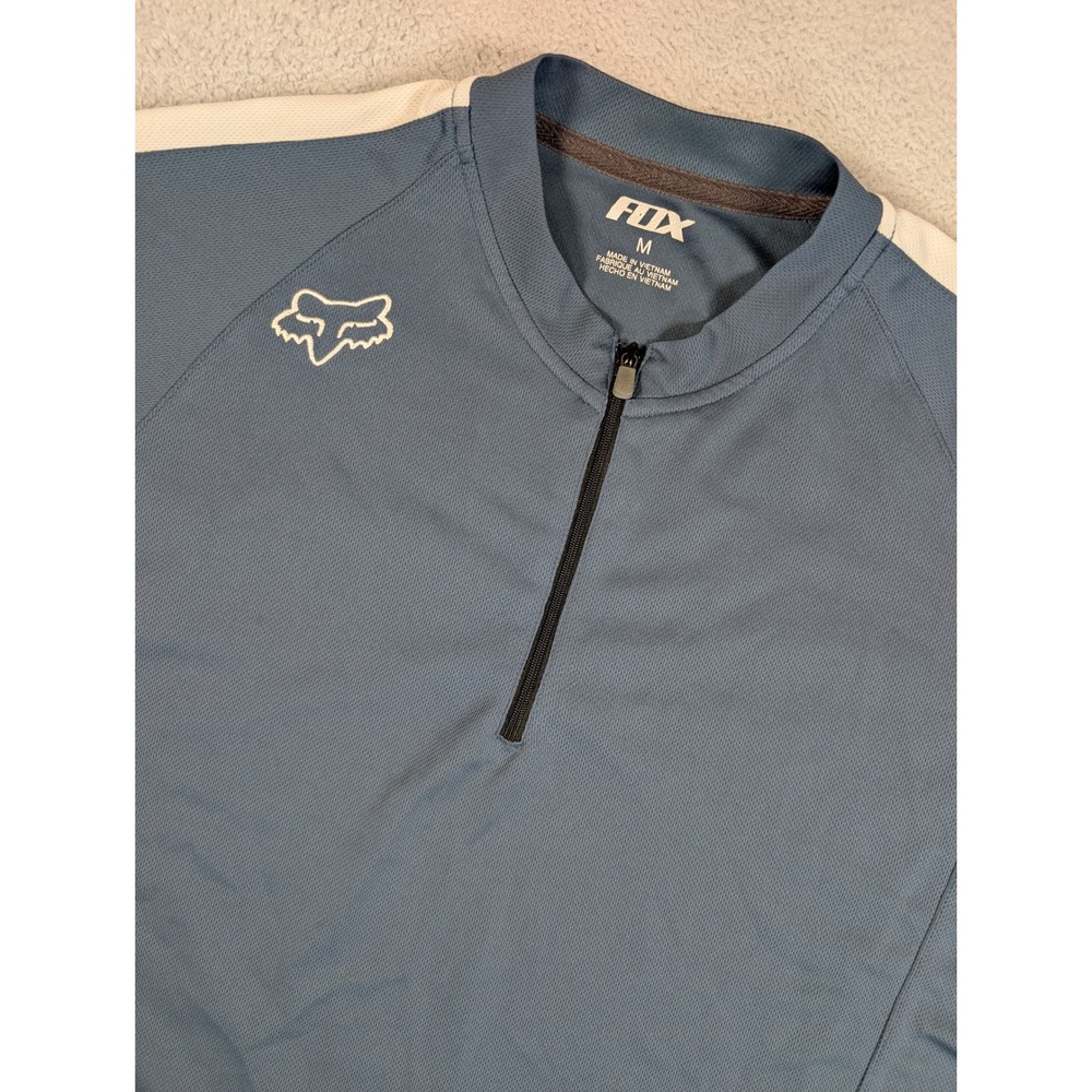 Fox‎ Racing Mens Quarter Zip Cycling Jersey Blue White Short Sleeve MTB Size M